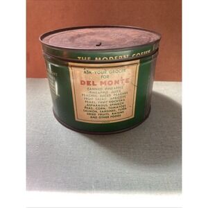 Vintage Del Monte Coffee Can & Lid Cool Graphics 1 Pound Tin Advertising Empty